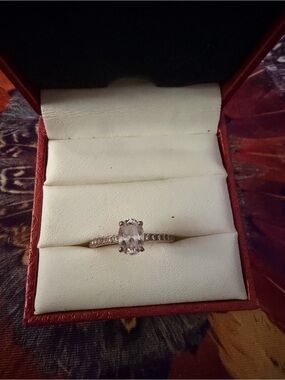 Rose-gold played Oval Center Stone Ring with Pavé Band
